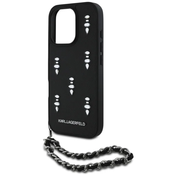 Karl Lagerfeld Saffiano Crystals w/Chain iPhone 16 Pro Case - Blackeng