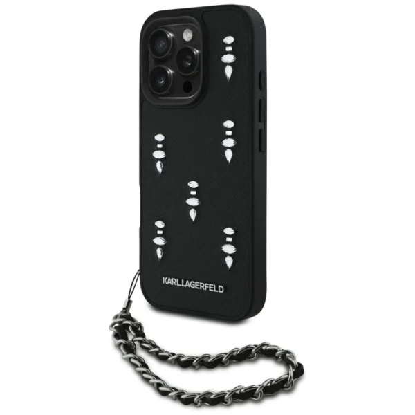 Karl Lagerfeld Saffiano Crystals w/Chain iPhone 16 Pro Max Case - Blackeng