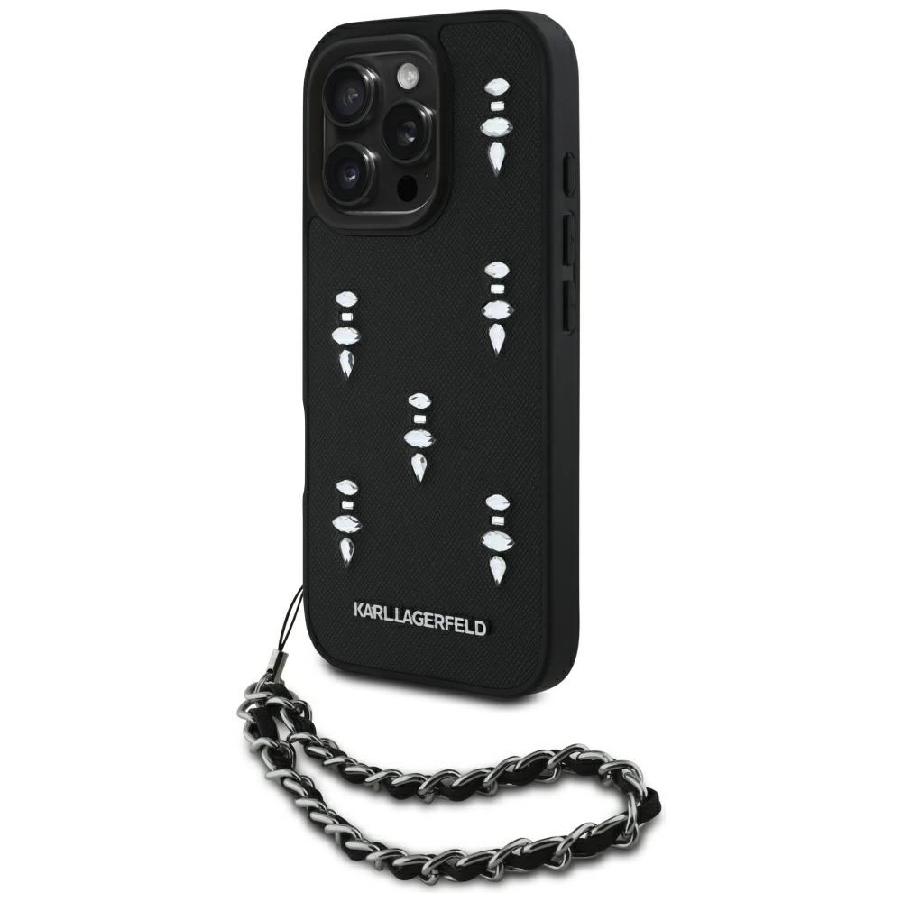 Karl Lagerfeld Saffiano Crystals w/Chain iPhone 16 Pro Max Case - Blackeng