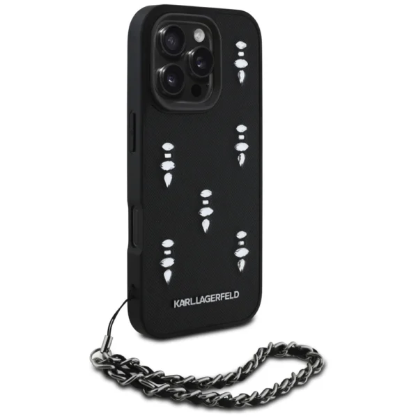 Karl Lagerfeld Saffiano Crystals w/Chain iPhone 16 Pro Max Case - Blackeng