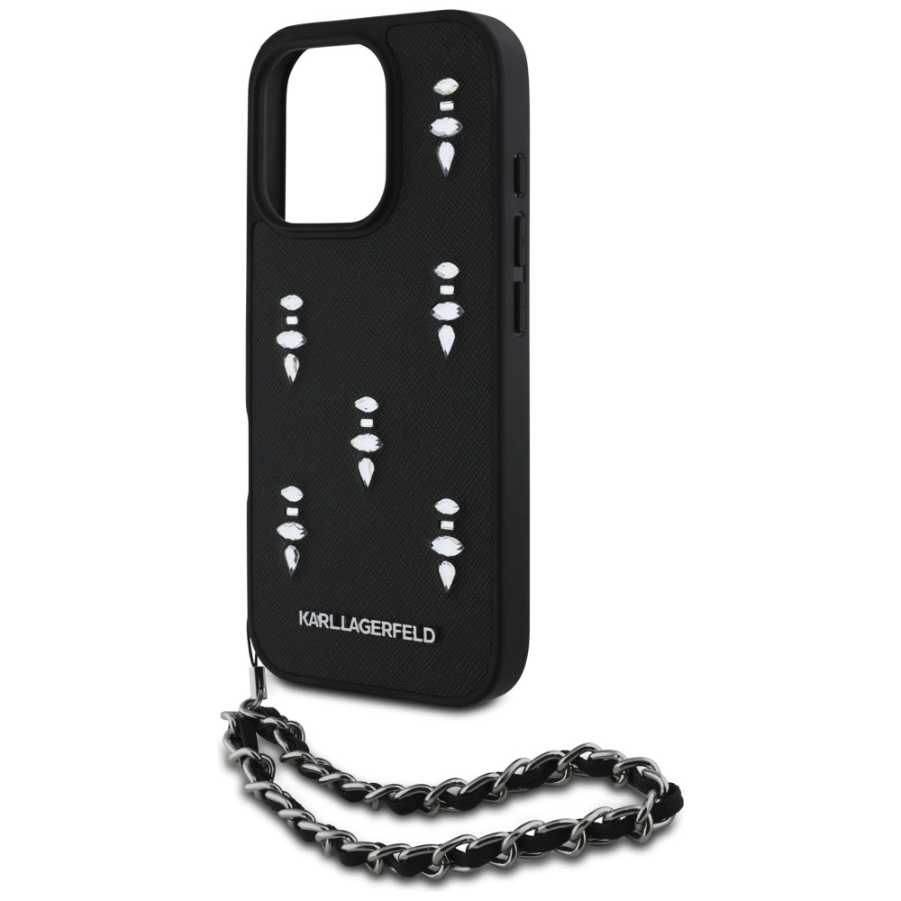 Karl Lagerfeld Saffiano Crystals w/Chain iPhone 16 Pro Max Case - Blackeng