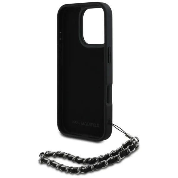 Karl Lagerfeld Saffiano Crystals w/Chain iPhone 16 Pro Max Case - Blackeng
