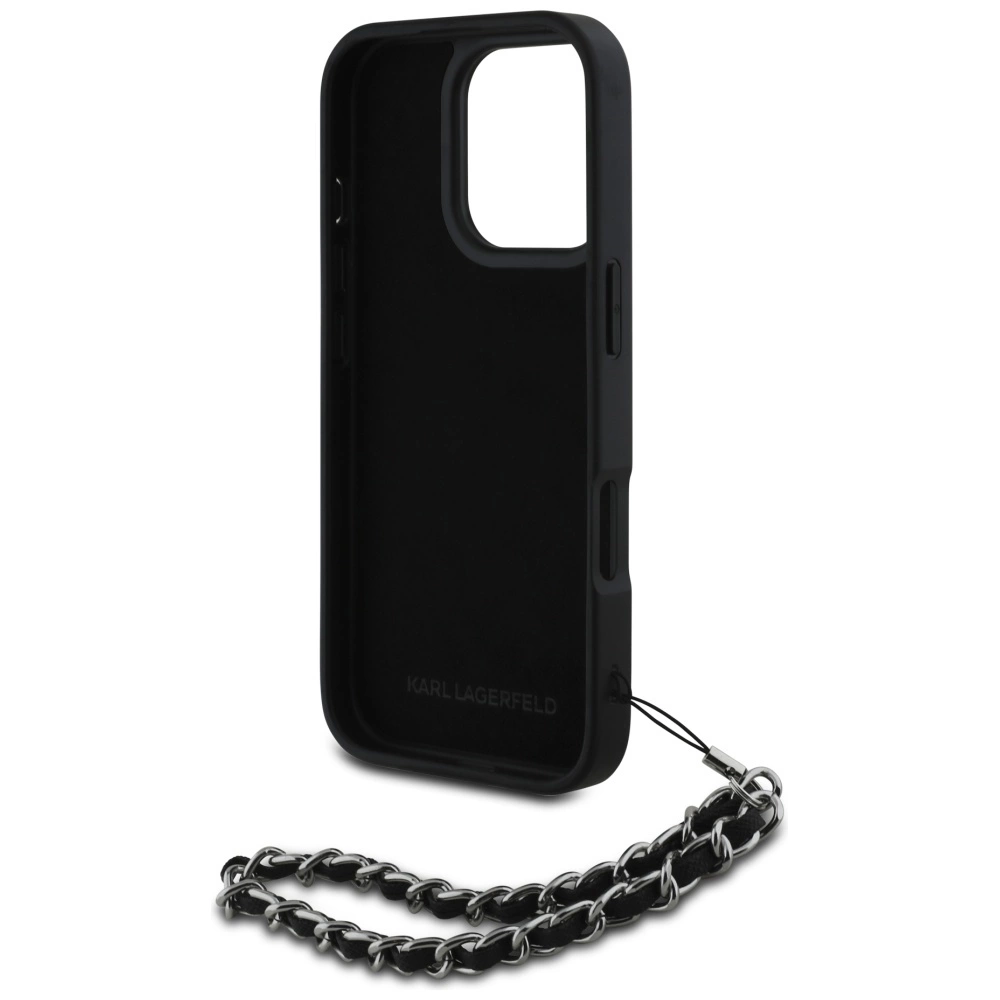 Karl Lagerfeld Saffiano Crystals w/Chain iPhone 16 Pro Max Case - Blackeng