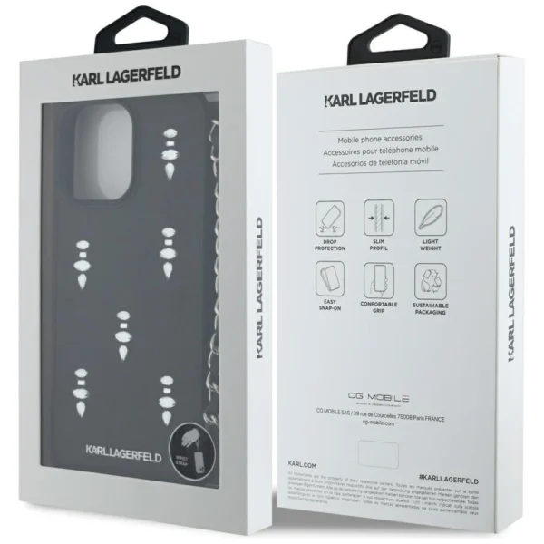 Karl Lagerfeld Saffiano Crystals w/Chain iPhone 16 Pro Max Case - Blackeng