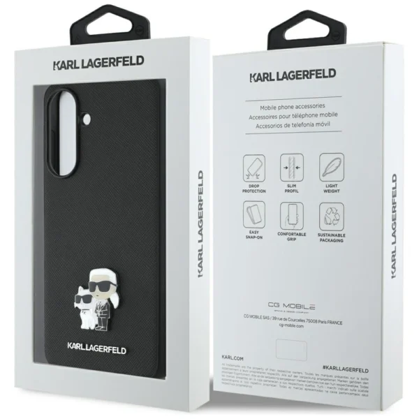 Karl Lagerfeld Saffiano Case w/ K&C Metal Logo for Samsung Galaxy A36 - Blackeng