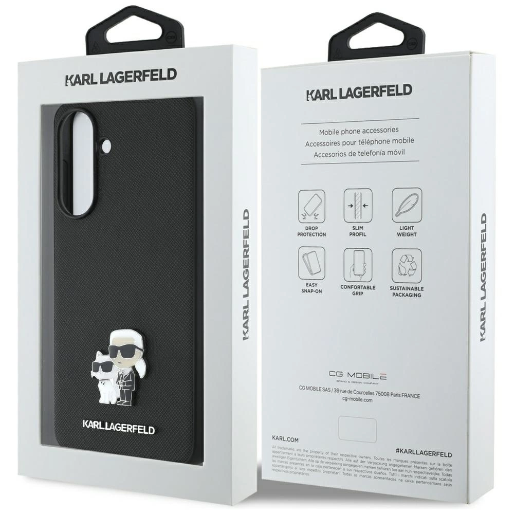 Karl Lagerfeld Saffiano Case w/ K&C Metal Logo for Samsung Galaxy A36 - Blackeng
