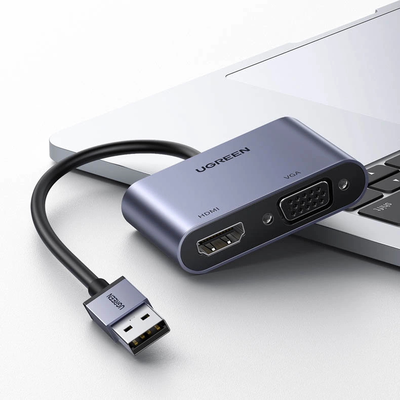 Ugreen CM449 USB - HDMI 1.3 (1920x1080 60Hz), VGA 1.2 (1920x1080 60Hz) adapter - grayeng