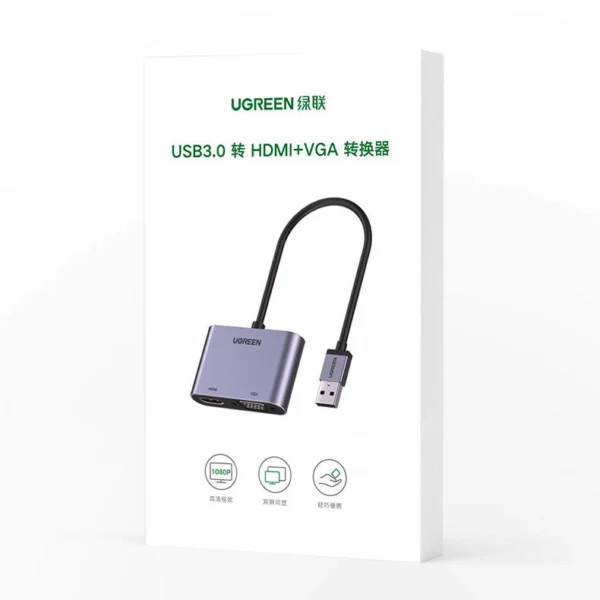 Ugreen CM449 USB - HDMI 1.3 (1920x1080 60Hz), VGA 1.2 (1920x1080 60Hz) adapter - grayeng