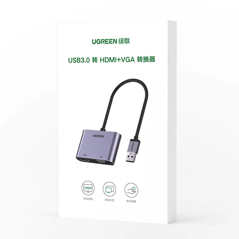 Ugreen CM449 USB - HDMI 1.3 (1920x1080 60Hz), VGA 1.2 (1920x1080 60Hz) adapter - grayeng