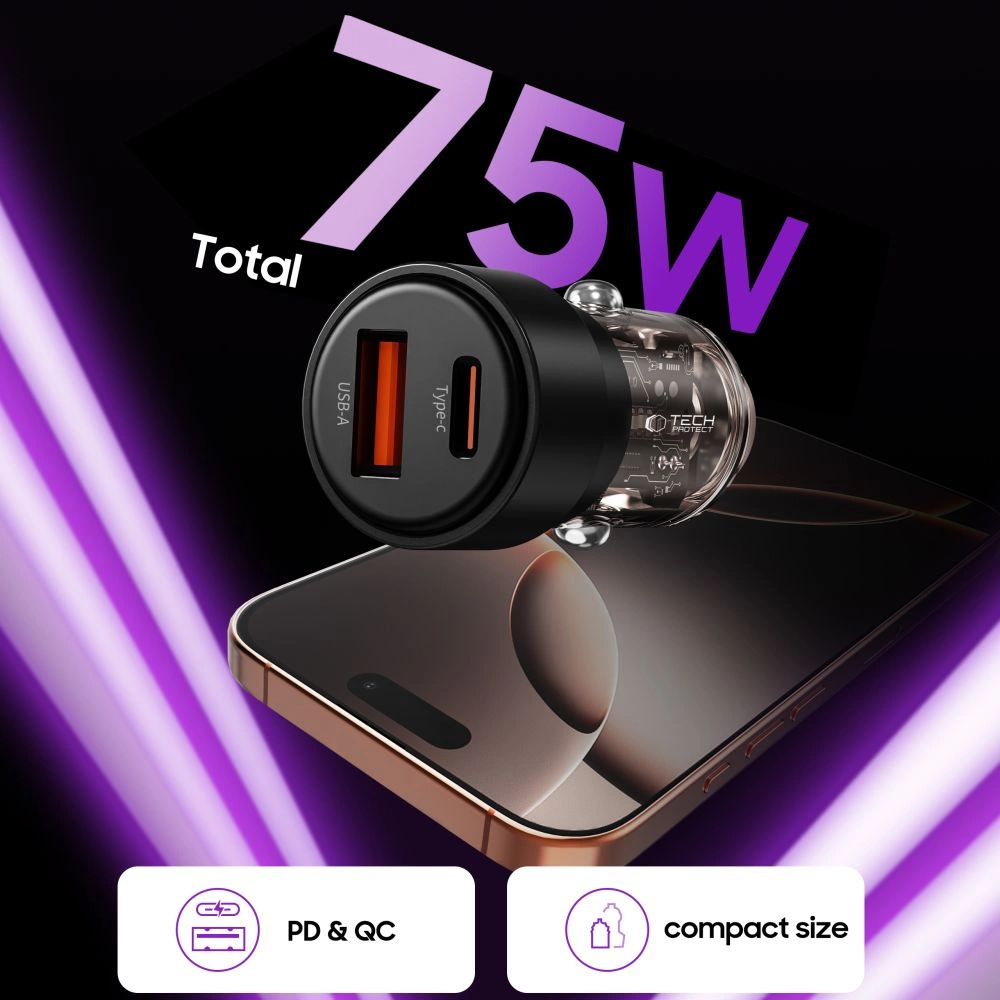 CC03 2-port PD75W car charger - blackeng