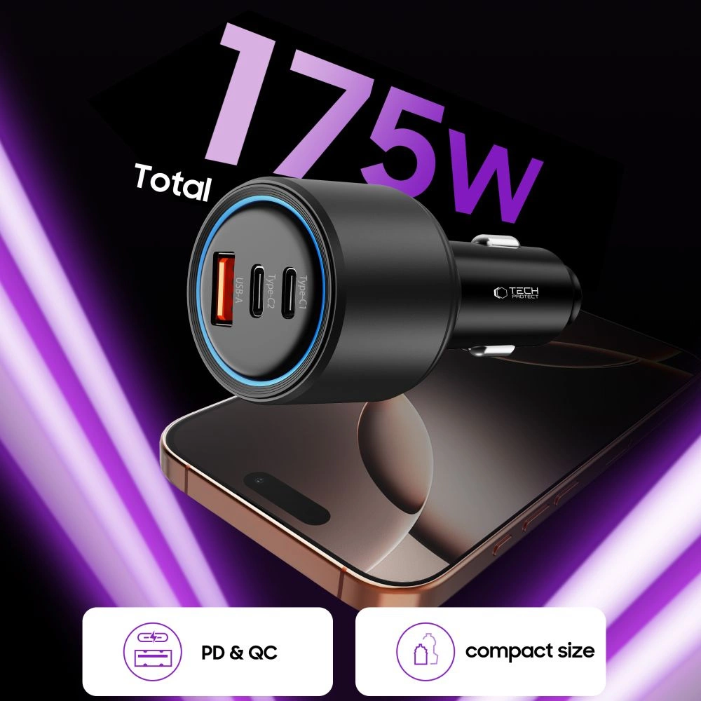 CC04 3-port PD175W car charger - blackeng