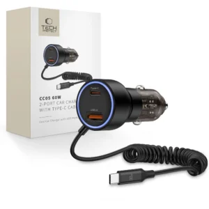 CC05 Car Charger 2-Port PD60 W + USB-C Cable - Blackeng
