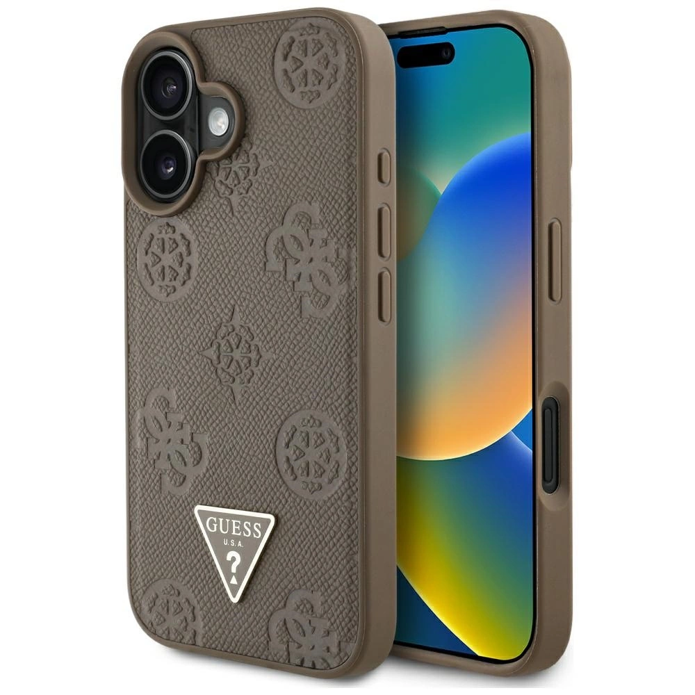 Guess Grained Hot Stamp Peony Triangle Logo MagSafe iPhone 16 Case - Browneng