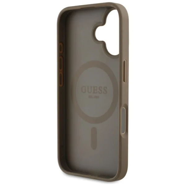 Guess Grained Hot Stamp Peony Triangle Logo MagSafe iPhone 16 Case - Browneng