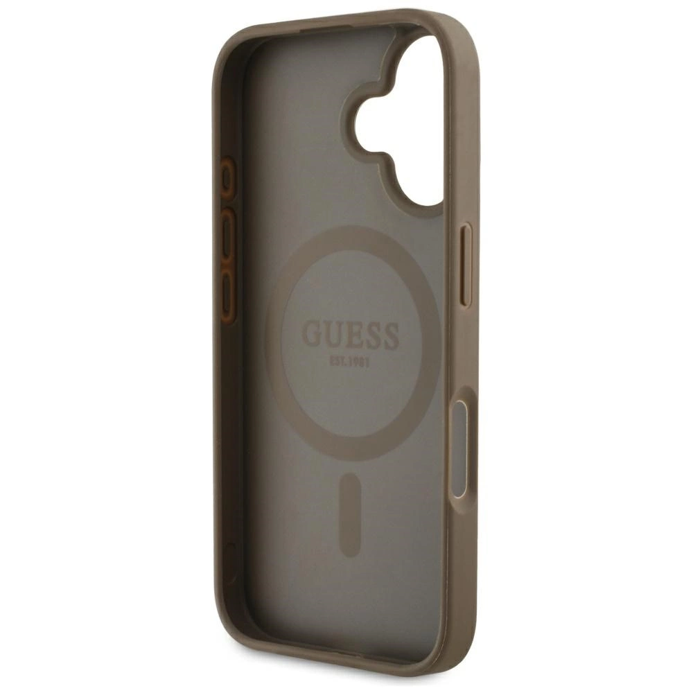 Guess Grained Hot Stamp Peony Triangle Logo MagSafe iPhone 16 Case - Browneng