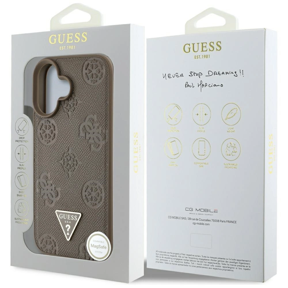 Guess Grained Hot Stamp Peony Triangle Logo MagSafe iPhone 16 Case - Browneng