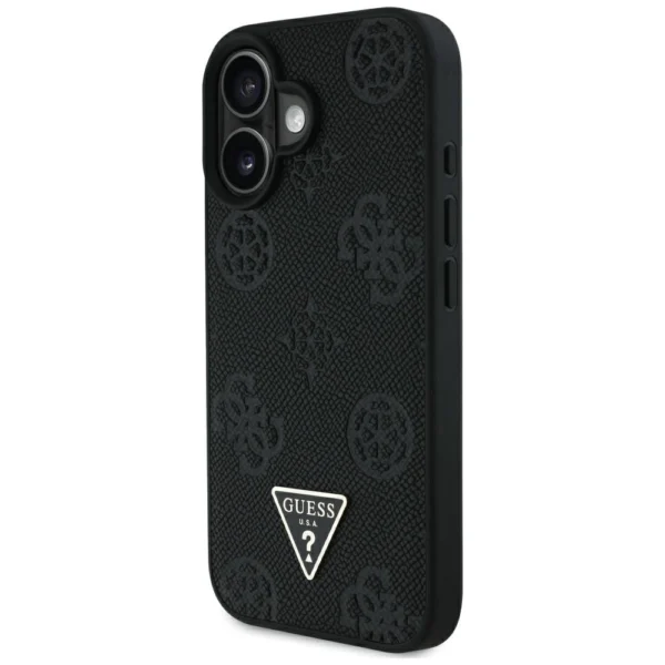 Guess Grained Hot Stamp Peony Triangle Logo MagSafe Case for iPhone 16 - Blackeng