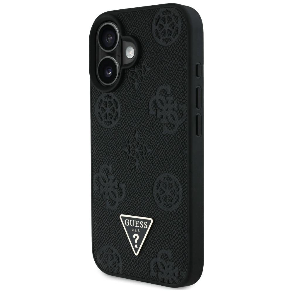 Guess Grained Hot Stamp Peony Triangle Logo MagSafe Case for iPhone 16 - Blackeng