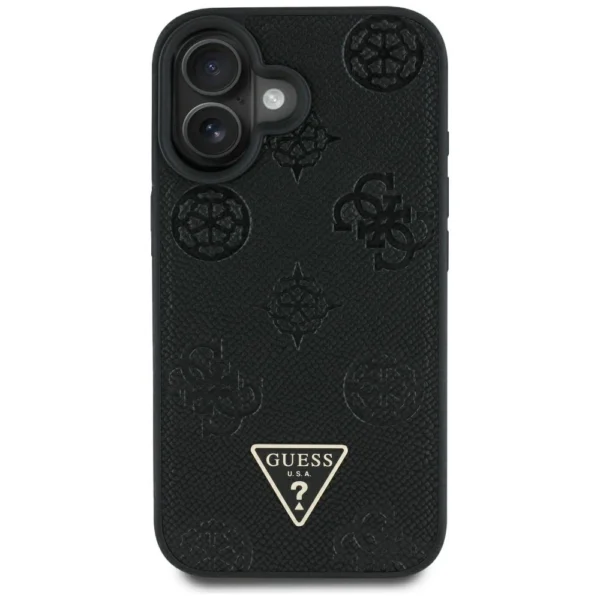 Guess Grained Hot Stamp Peony Triangle Logo MagSafe Case for iPhone 16 - Blackeng