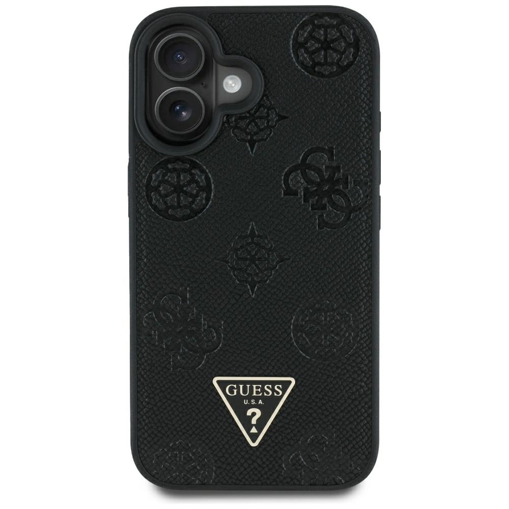 Guess Grained Hot Stamp Peony Triangle Logo MagSafe Case for iPhone 16 - Blackeng