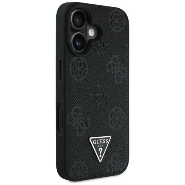 Guess Grained Hot Stamp Peony Triangle Logo MagSafe Case for iPhone 16 - Blackeng