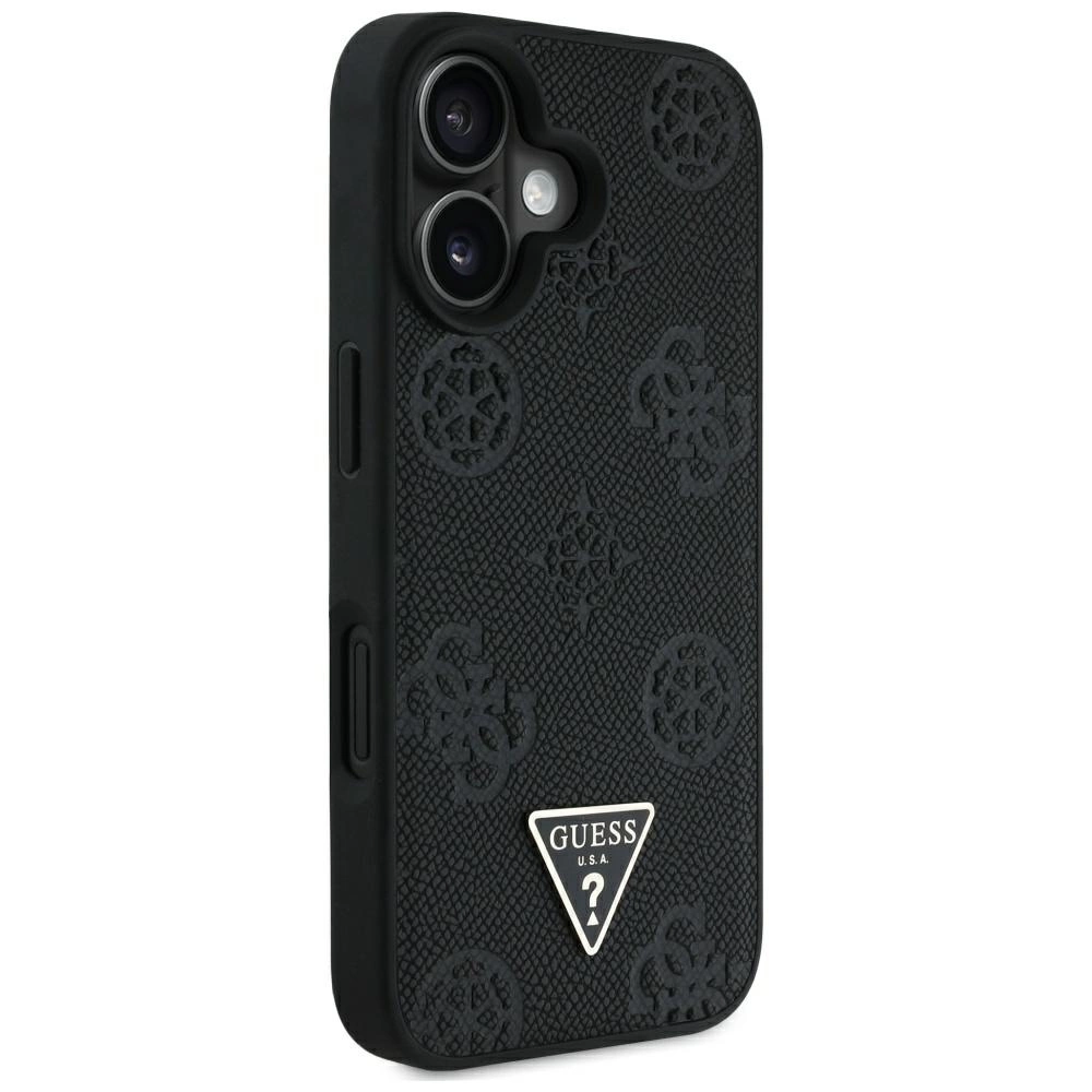 Guess Grained Hot Stamp Peony Triangle Logo MagSafe Case for iPhone 16 - Blackeng
