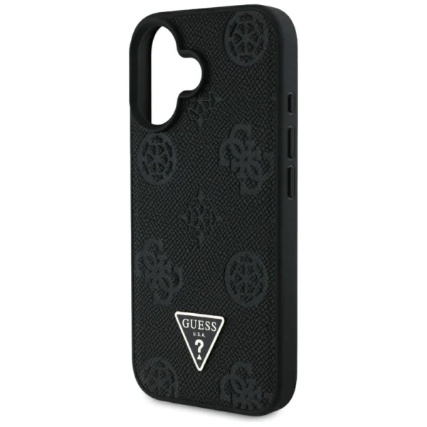 Guess Grained Hot Stamp Peony Triangle Logo MagSafe Case for iPhone 16 - Blackeng