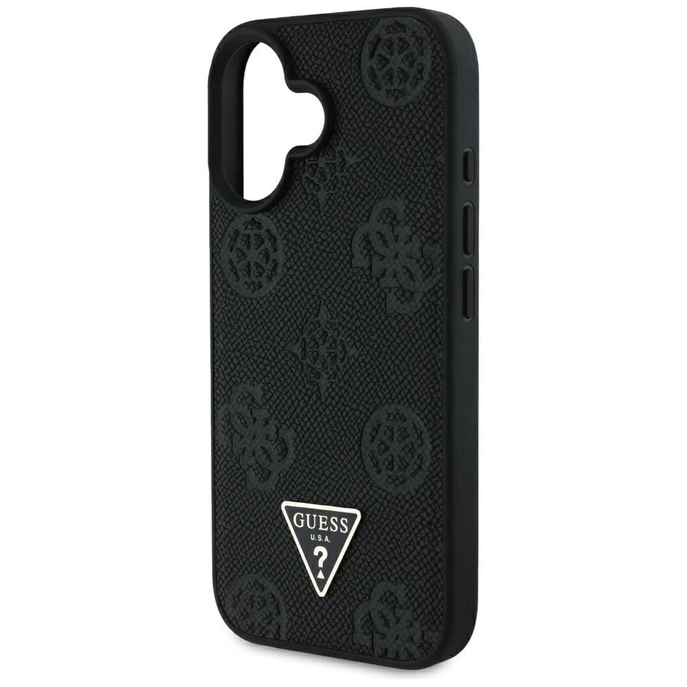 Guess Grained Hot Stamp Peony Triangle Logo MagSafe Case for iPhone 16 - Blackeng