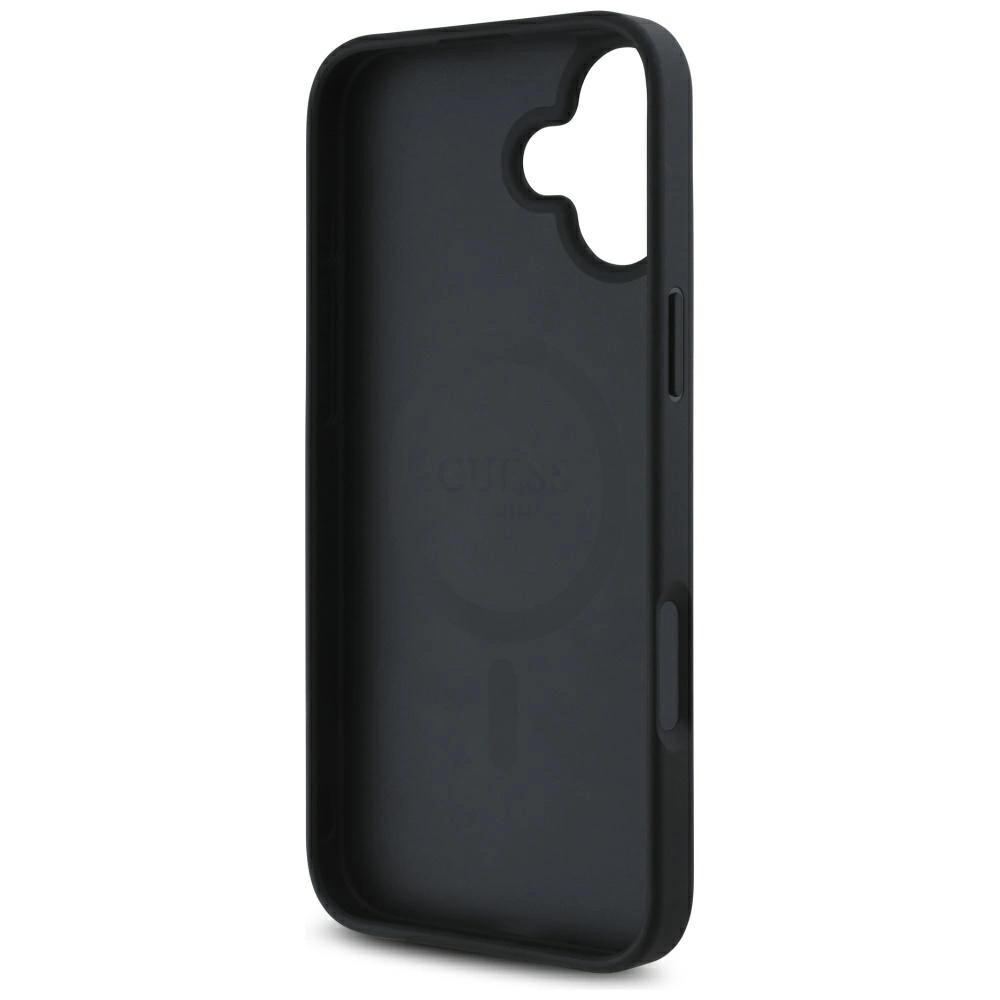 Guess Grained Hot Stamp Peony Triangle Logo MagSafe Case for iPhone 16 - Blackeng