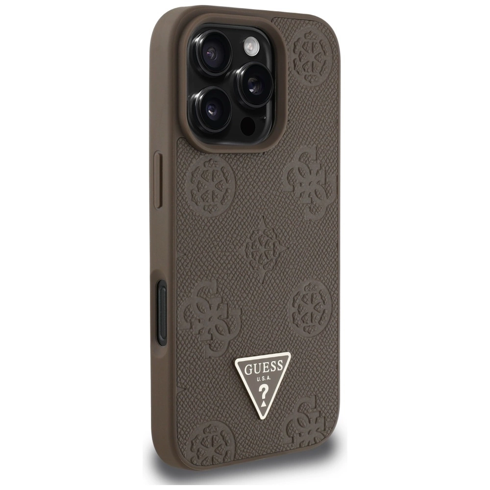 Guess Grained Hot Stamp Peony Triangle Logo MagSafe iPhone 16 Pro Case - Browneng
