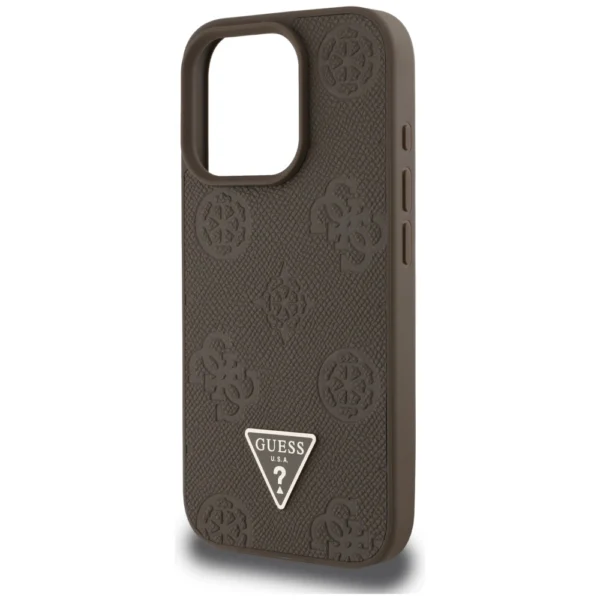 Guess Grained Hot Stamp Peony Triangle Logo MagSafe iPhone 16 Pro Case - Browneng