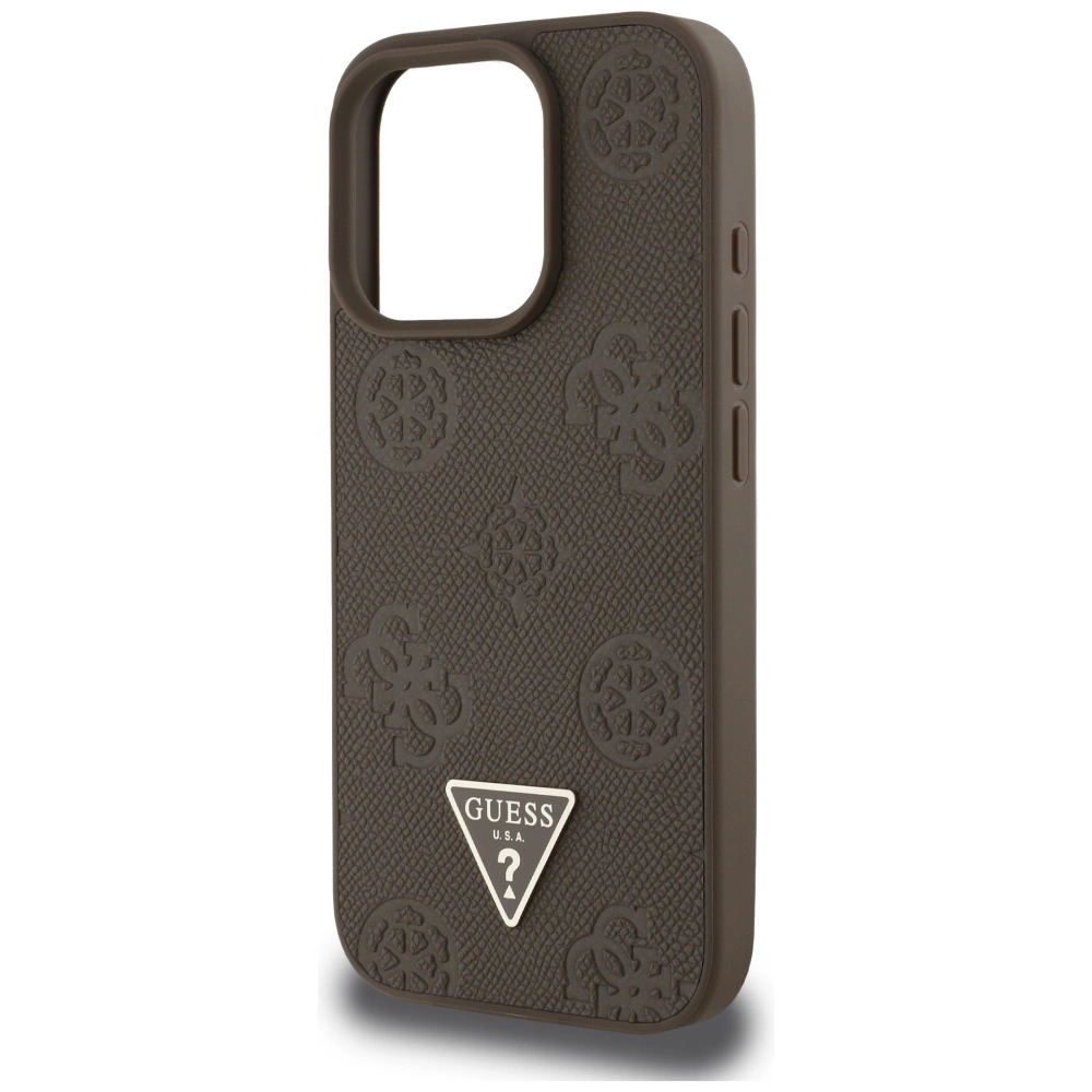 Guess Grained Hot Stamp Peony Triangle Logo MagSafe iPhone 16 Pro Case - Browneng