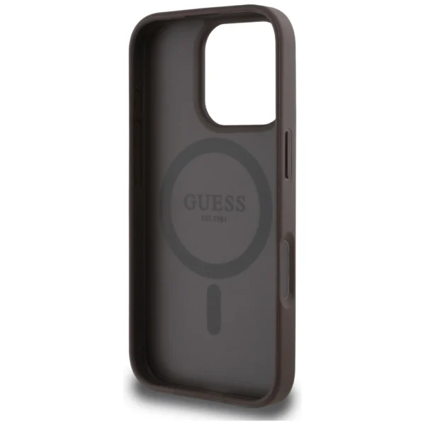 Guess Grained Hot Stamp Peony Triangle Logo MagSafe iPhone 16 Pro Case - Browneng