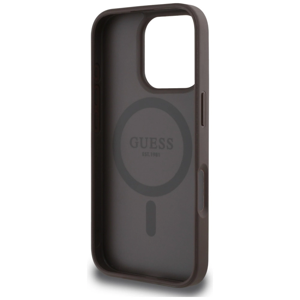 Guess Grained Hot Stamp Peony Triangle Logo MagSafe iPhone 16 Pro Case - Browneng