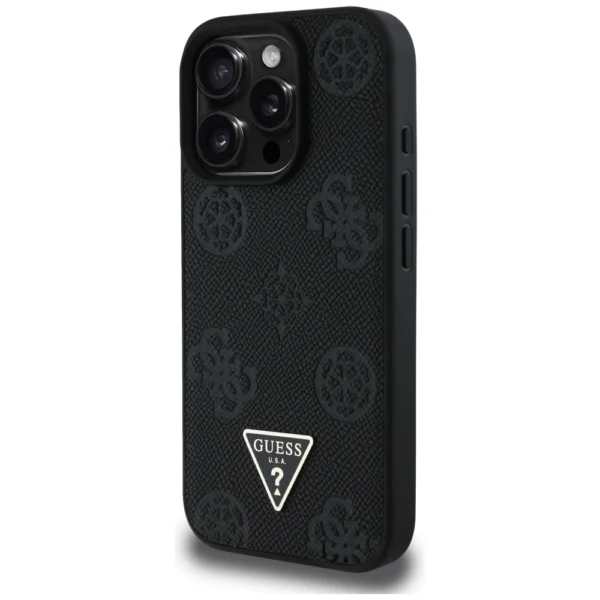 Guess Grained Hot Stamp Peony Triangle Logo MagSafe Case for iPhone 16 Pro - Blackeng