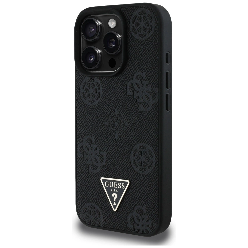 Guess Grained Hot Stamp Peony Triangle Logo MagSafe Case for iPhone 16 Pro - Blackeng
