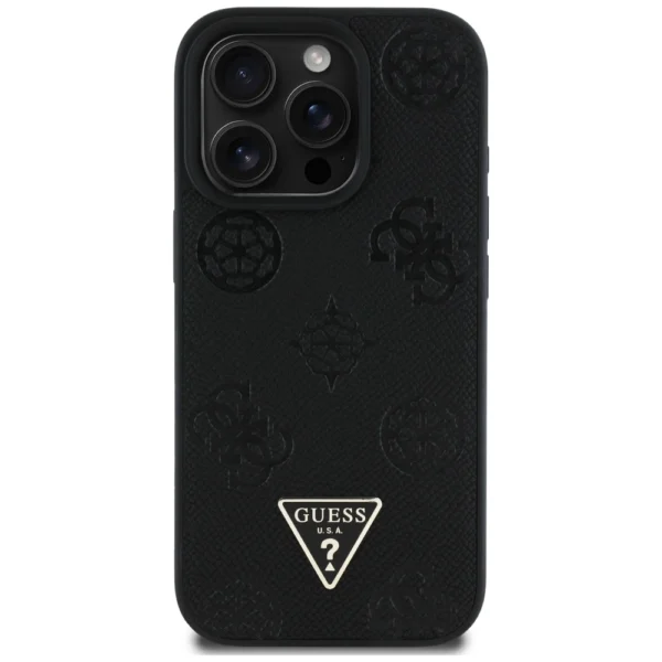 Guess Grained Hot Stamp Peony Triangle Logo MagSafe Case for iPhone 16 Pro - Blackeng
