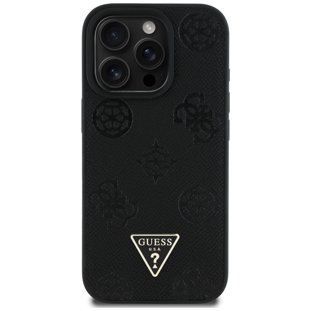 Guess Grained Hot Stamp Peony Triangle Logo MagSafe Case for iPhone 16 Pro - Blackeng