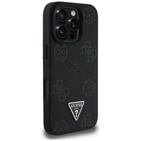 Guess Grained Hot Stamp Peony Triangle Logo MagSafe Case for iPhone 16 Pro - Blackeng