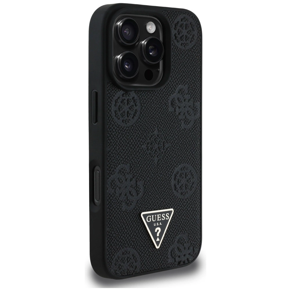 Guess Grained Hot Stamp Peony Triangle Logo MagSafe Case for iPhone 16 Pro - Blackeng