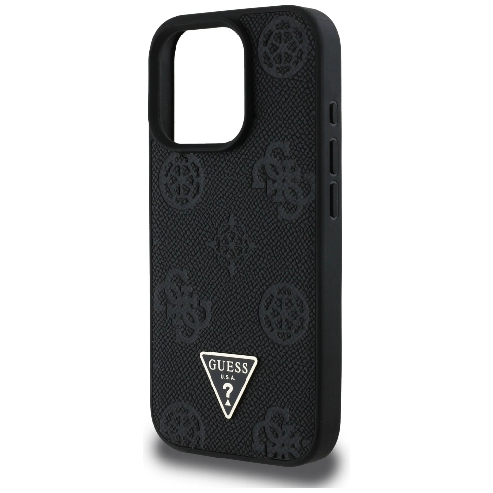 Guess Grained Hot Stamp Peony Triangle Logo MagSafe Case for iPhone 16 Pro - Blackeng