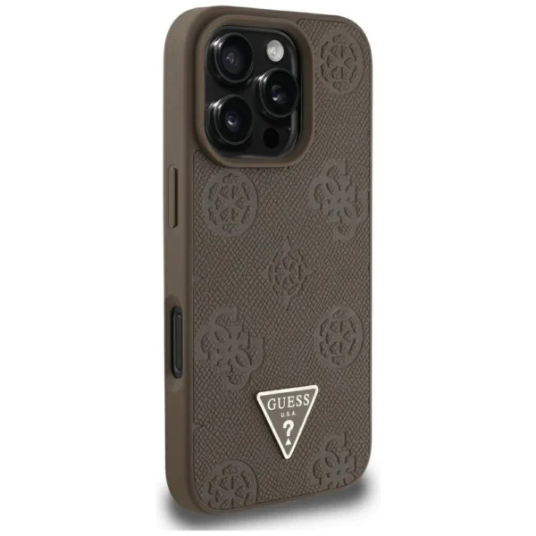 Guess Grained Hot Stamp Peony Triangle Logo MagSafe iPhone 16 Pro Max Case - Browneng