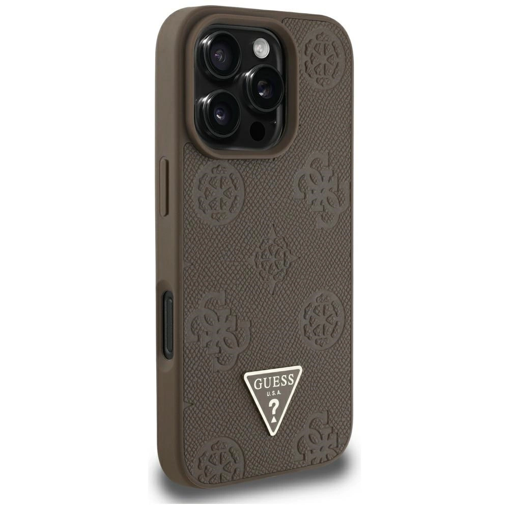 Guess Grained Hot Stamp Peony Triangle Logo MagSafe iPhone 16 Pro Max Case - Browneng