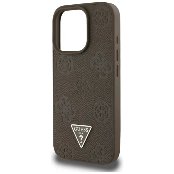 Guess Grained Hot Stamp Peony Triangle Logo MagSafe iPhone 16 Pro Max Case - Browneng