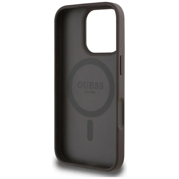 Guess Grained Hot Stamp Peony Triangle Logo MagSafe iPhone 16 Pro Max Case - Browneng