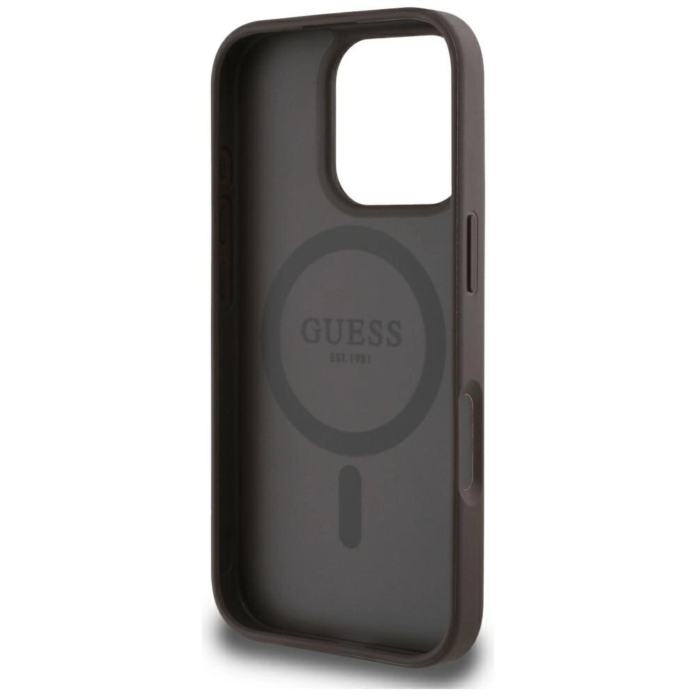 Guess Grained Hot Stamp Peony Triangle Logo MagSafe iPhone 16 Pro Max Case - Browneng