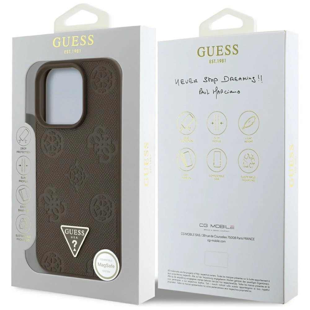 Guess Grained Hot Stamp Peony Triangle Logo MagSafe iPhone 16 Pro Max Case - Browneng