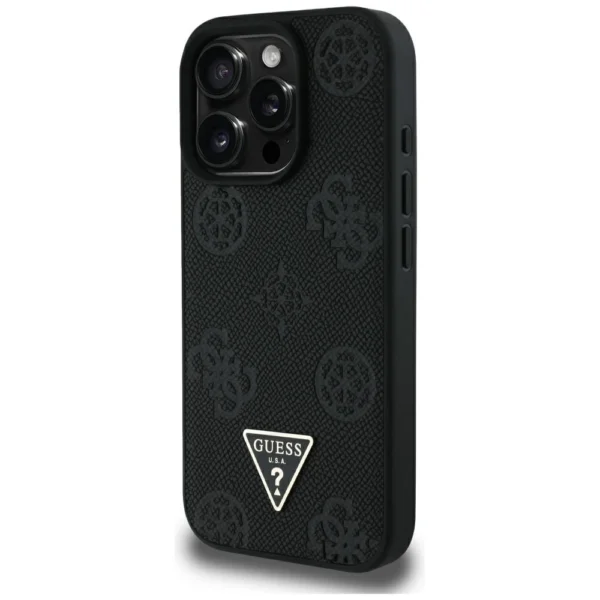 Guess Grained Hot Stamp Peony Triangle Logo MagSafe Case for iPhone 16 Pro Max - Blackeng