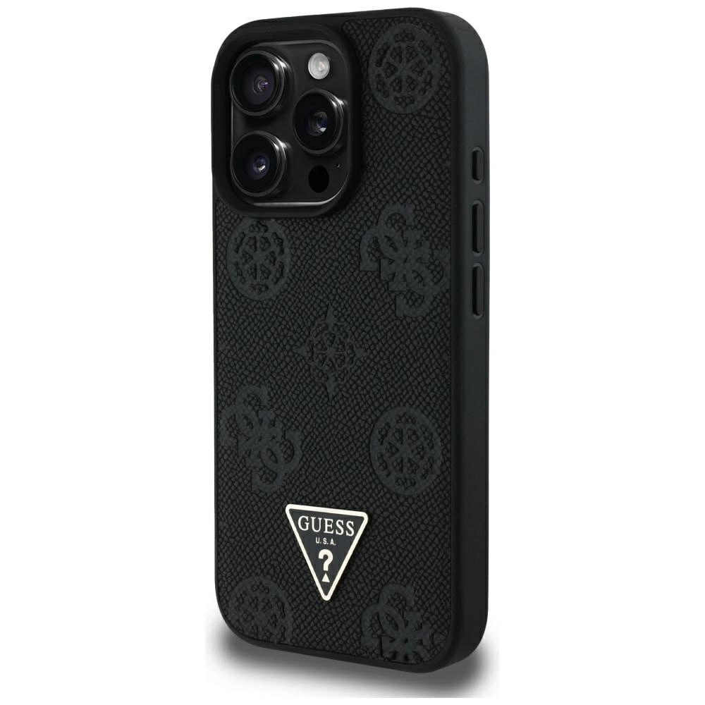 Guess Grained Hot Stamp Peony Triangle Logo MagSafe Case for iPhone 16 Pro Max - Blackeng