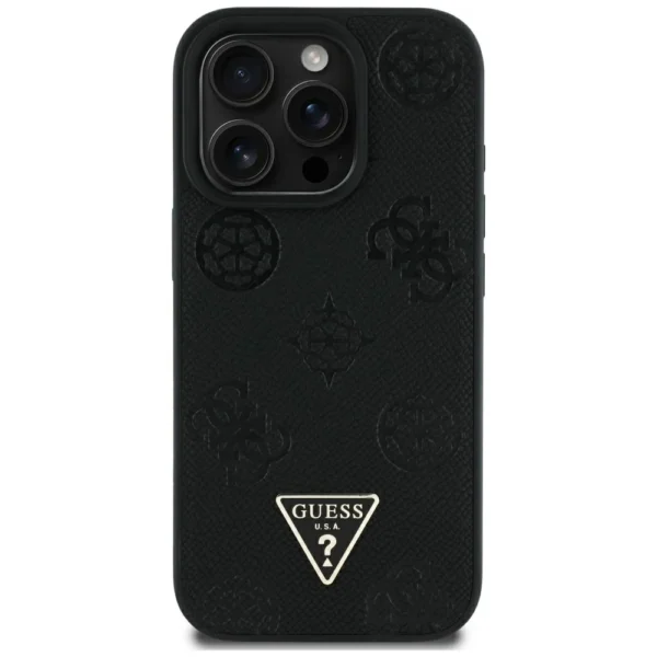 Guess Grained Hot Stamp Peony Triangle Logo MagSafe Case for iPhone 16 Pro Max - Blackeng